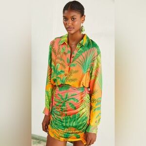 FARM Rio Sunrise Scenario Lenzing Green and Orange Blouse
